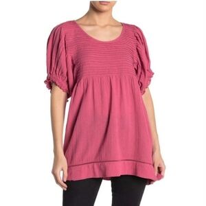 Free People Elsie Pink Puff Sleeve Tunic Women's Top XS
